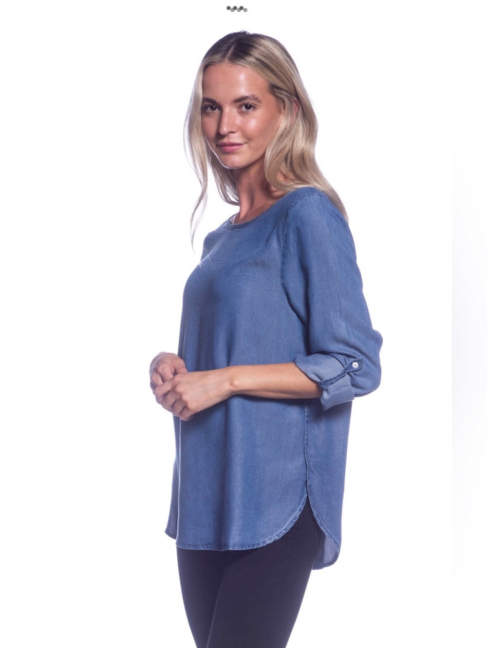 DKR Apparel Medium Wash Sueded Lyocell Roll-Up Sleeve Top
